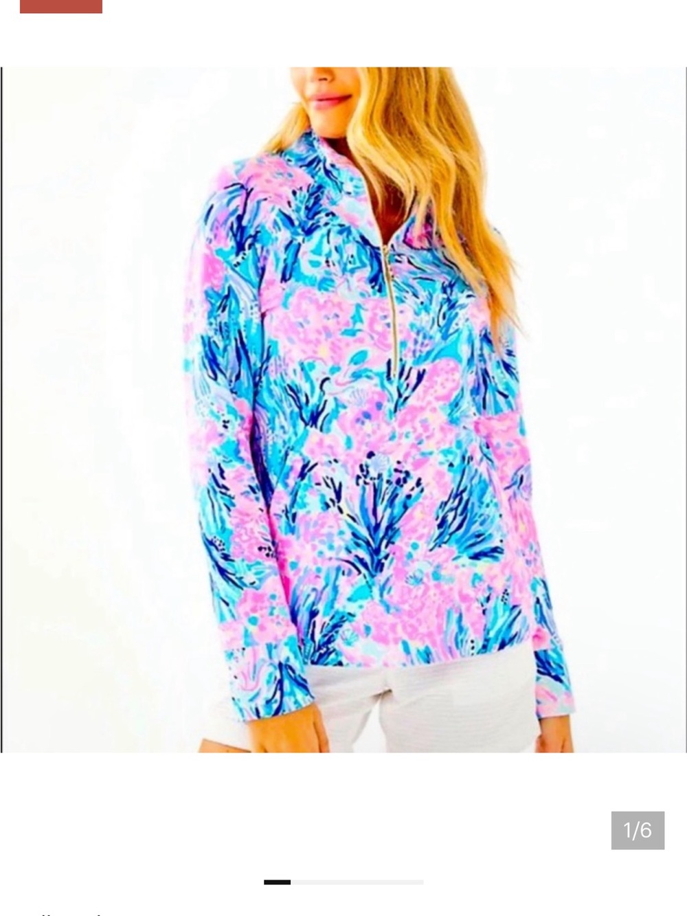 Lilly Pulitzer Skipper Popover Pink and Blue Floral Quarter-Zip Pullover Medium